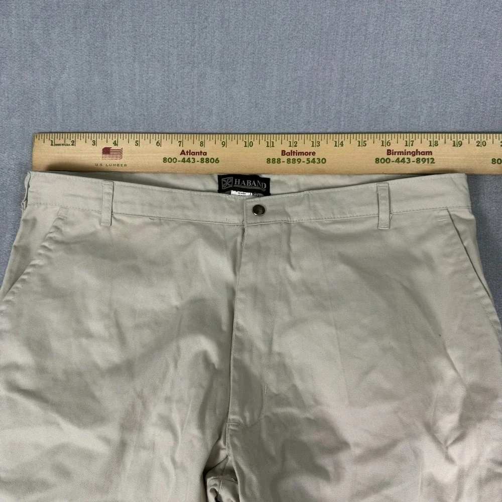 Haband Chino Flat Front High Rise Khaki Pants Mens 40 Beige Cotton Blend